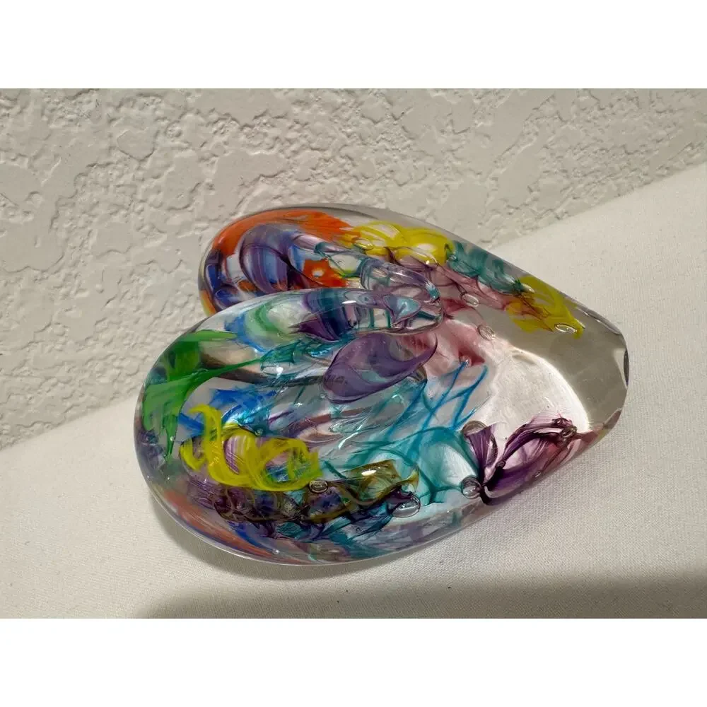 Donna Gordon Studio Art Glass Standing Heart Paperweight Multicolor NodRog